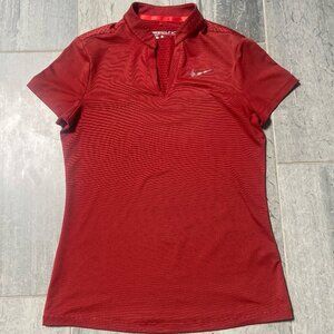 Nike Golf Dri-FIT V-Neck Collarless Lightweight Polo Tee Shirt Red Size Small